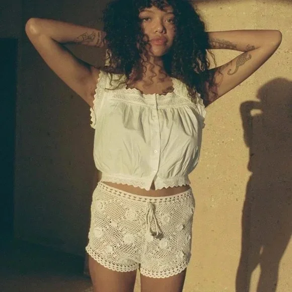 Doen Tillie White Lace Button Tank Top in White Size XXS - Picture 3 of 5